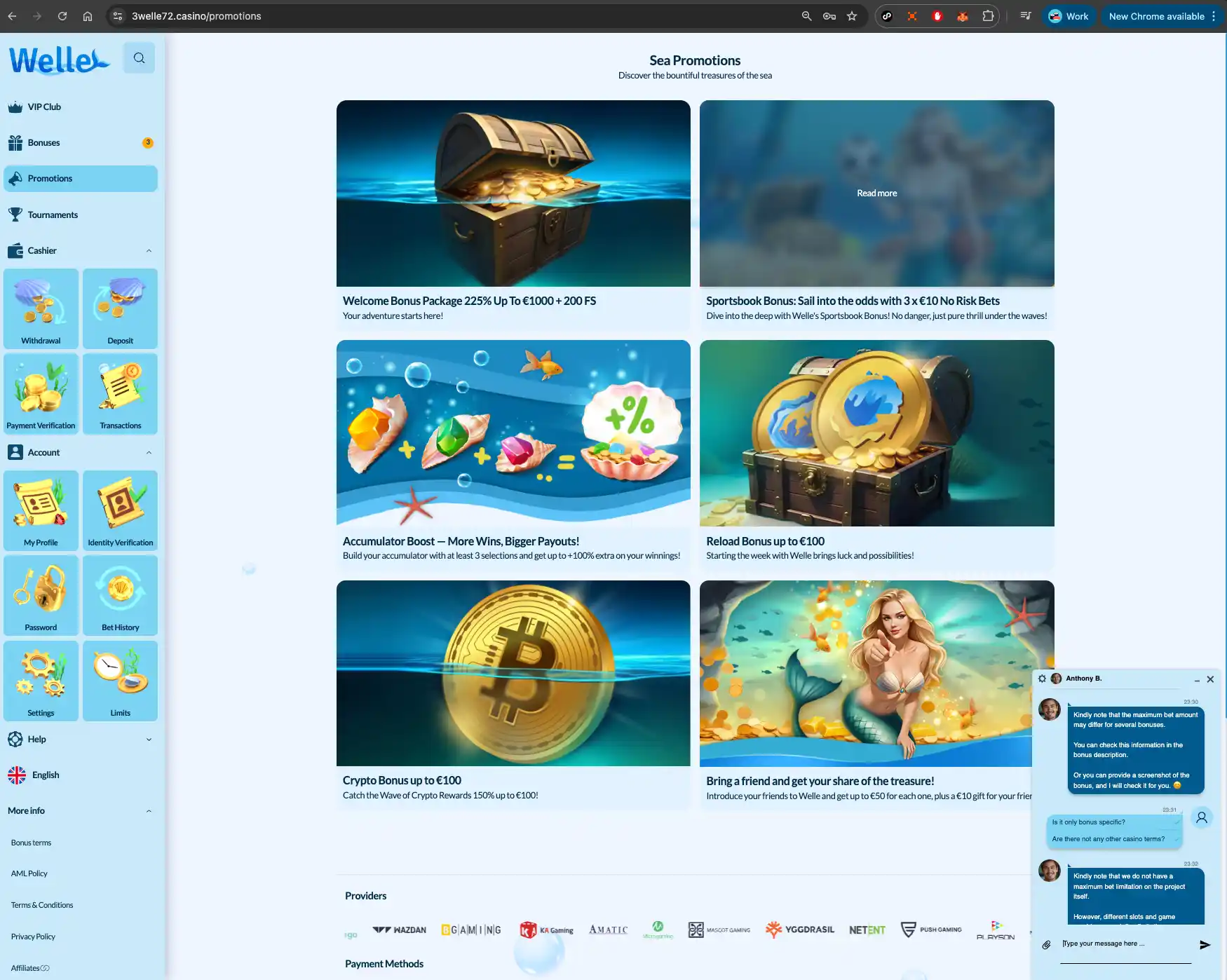 Welle casino promotions with live chat