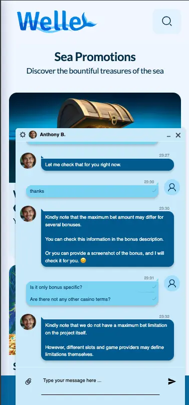 Welle casino live chat about bonus