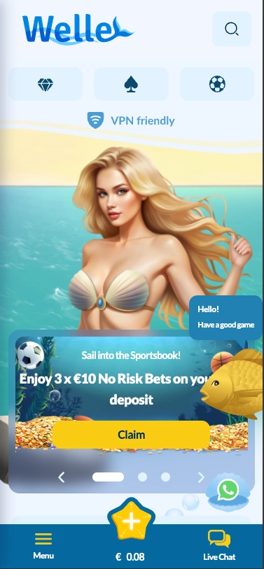 Welle casino homepage screen