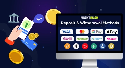 Image illustrating mobile money transfer and a casino's deposit and withdrawal methods on a monitor.