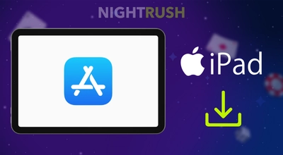 Apple Store on a tablet, iPad logo and download logo against a starry setting.