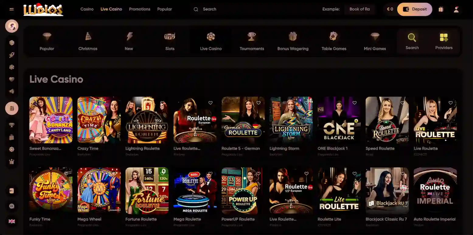 Ludios Casino game selection.