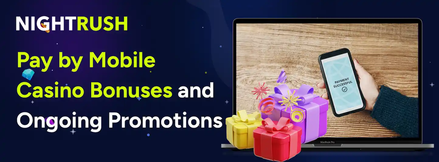 Laptop displaying a phone, PAYMENT SUCCESSFUL on screen, gift boxes, text reads on blue background.