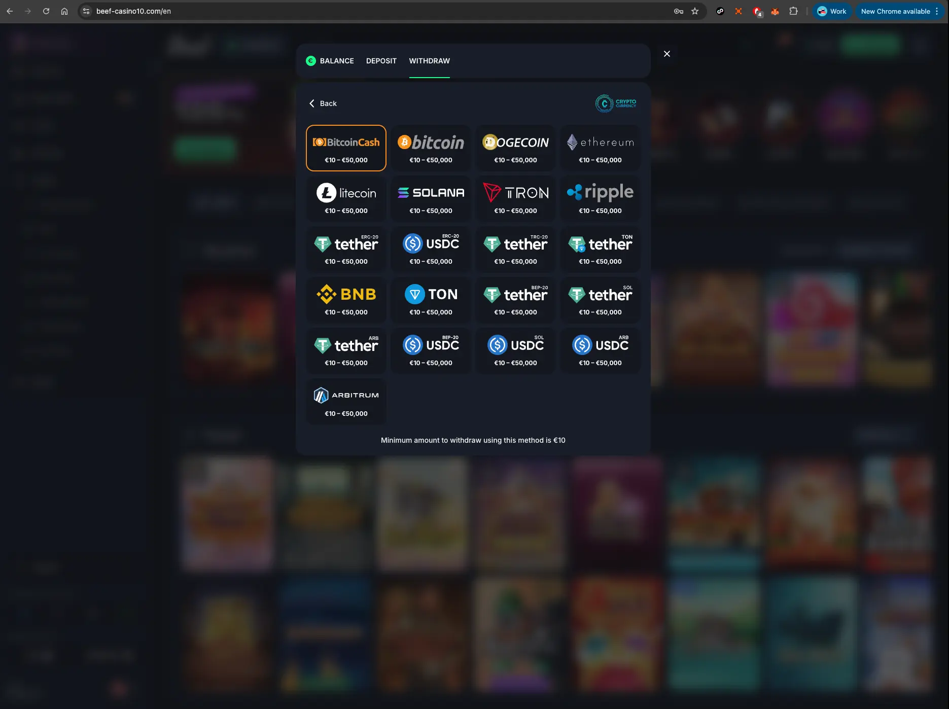Beef Casino Crypto Withdrawal Methods