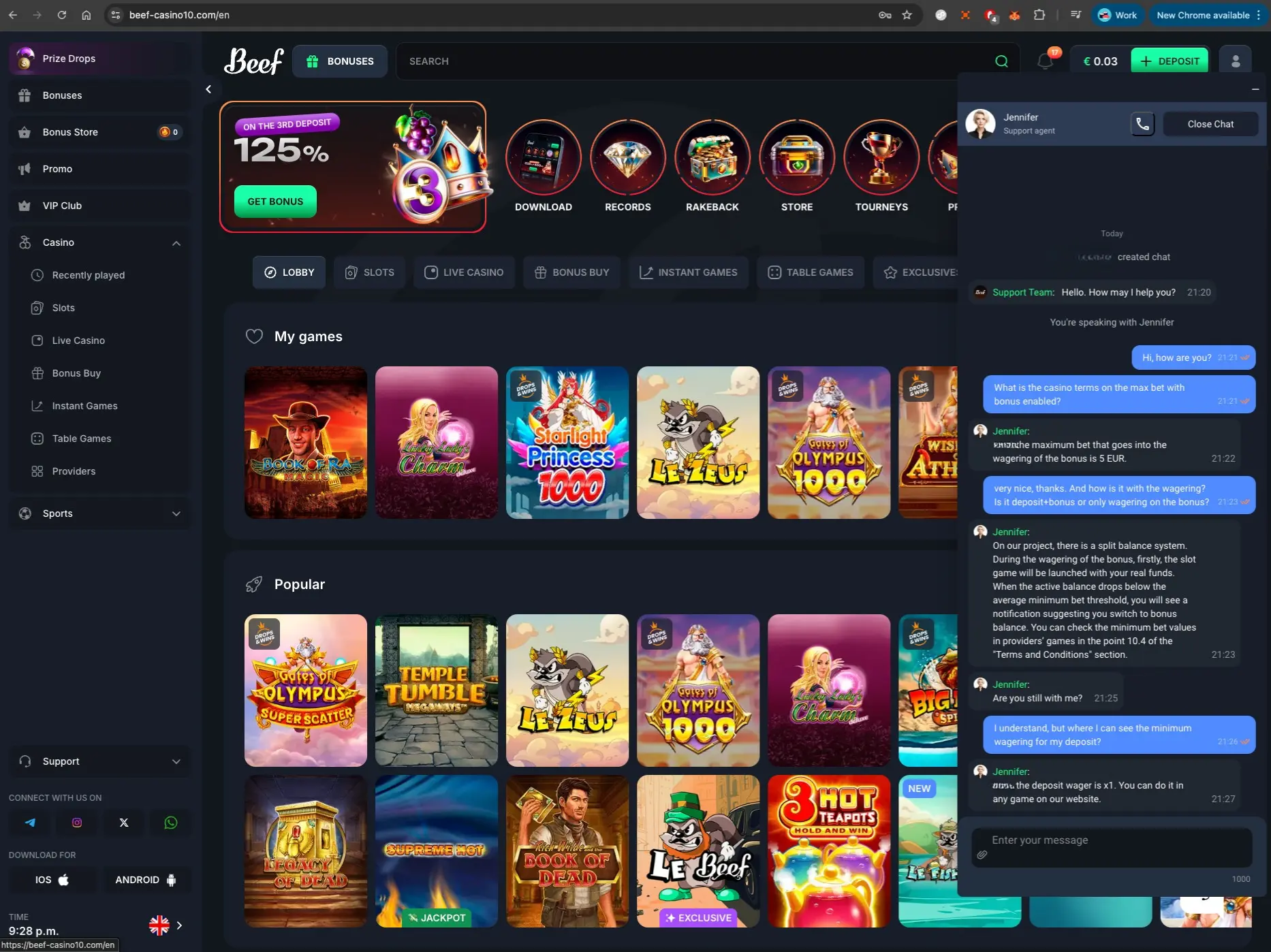 Beef Casino Homepage