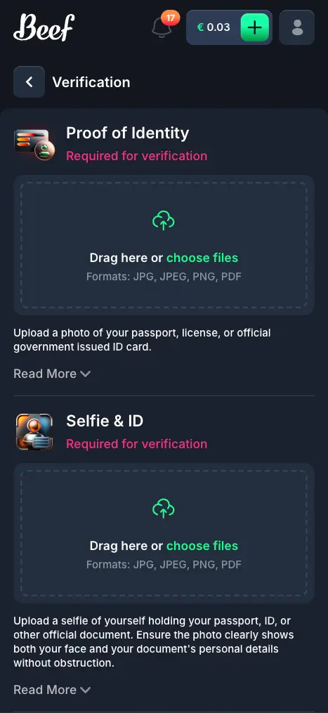 Beef Casino Moble Verification