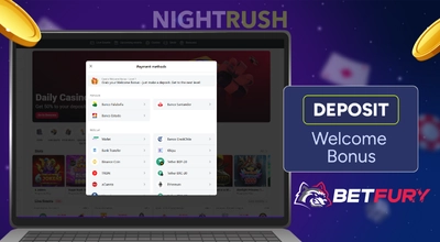 BetFury Chile Casino's payments on a laptop with a deposit button against a starry background.