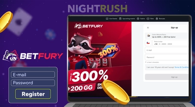 BetFury Chile Casino's registration on a laptop with an email button against a starry background.