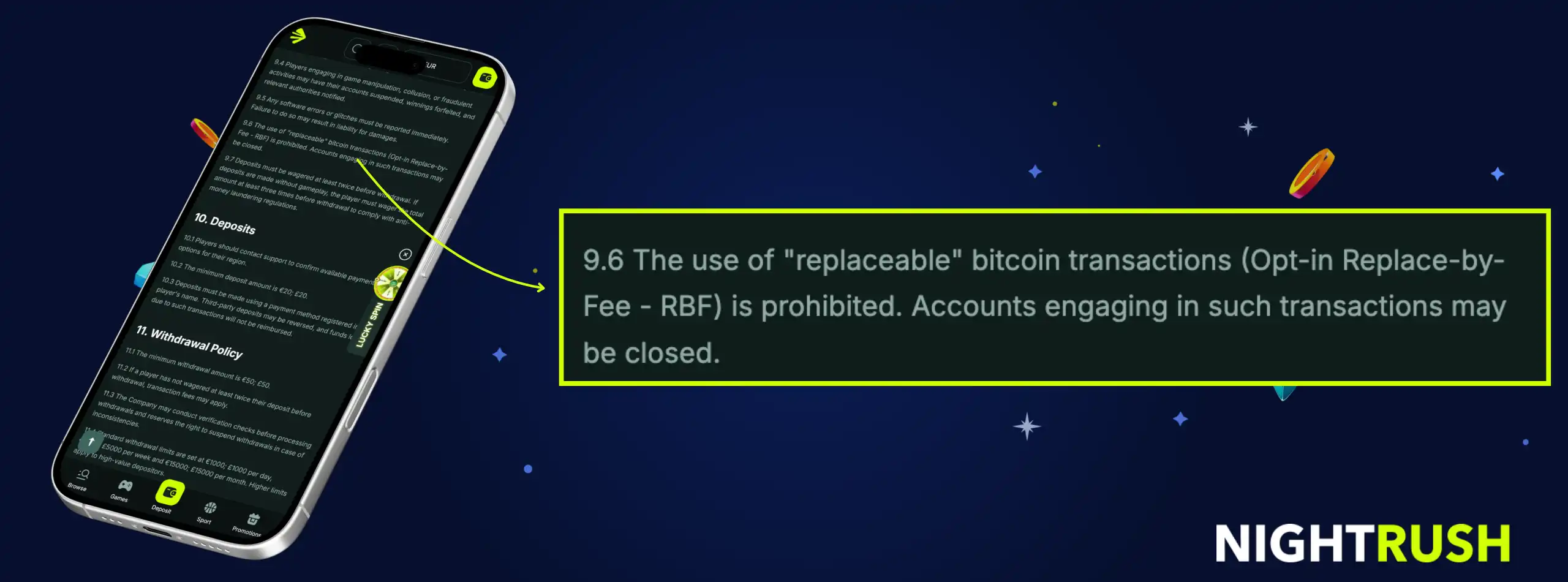 BetNjet Casino Crypto Rule: No Replace-by-Fee (RBF) Bitcoin Deposits