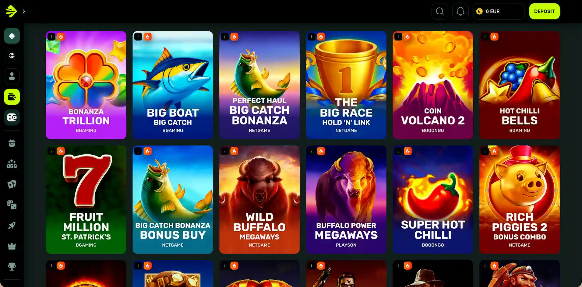 BetNjet Casino game selection.