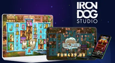 Laptop, tablet and phone are showing Iron Dog games.