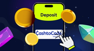 Phone showing cashtocode logo with a deposit title.