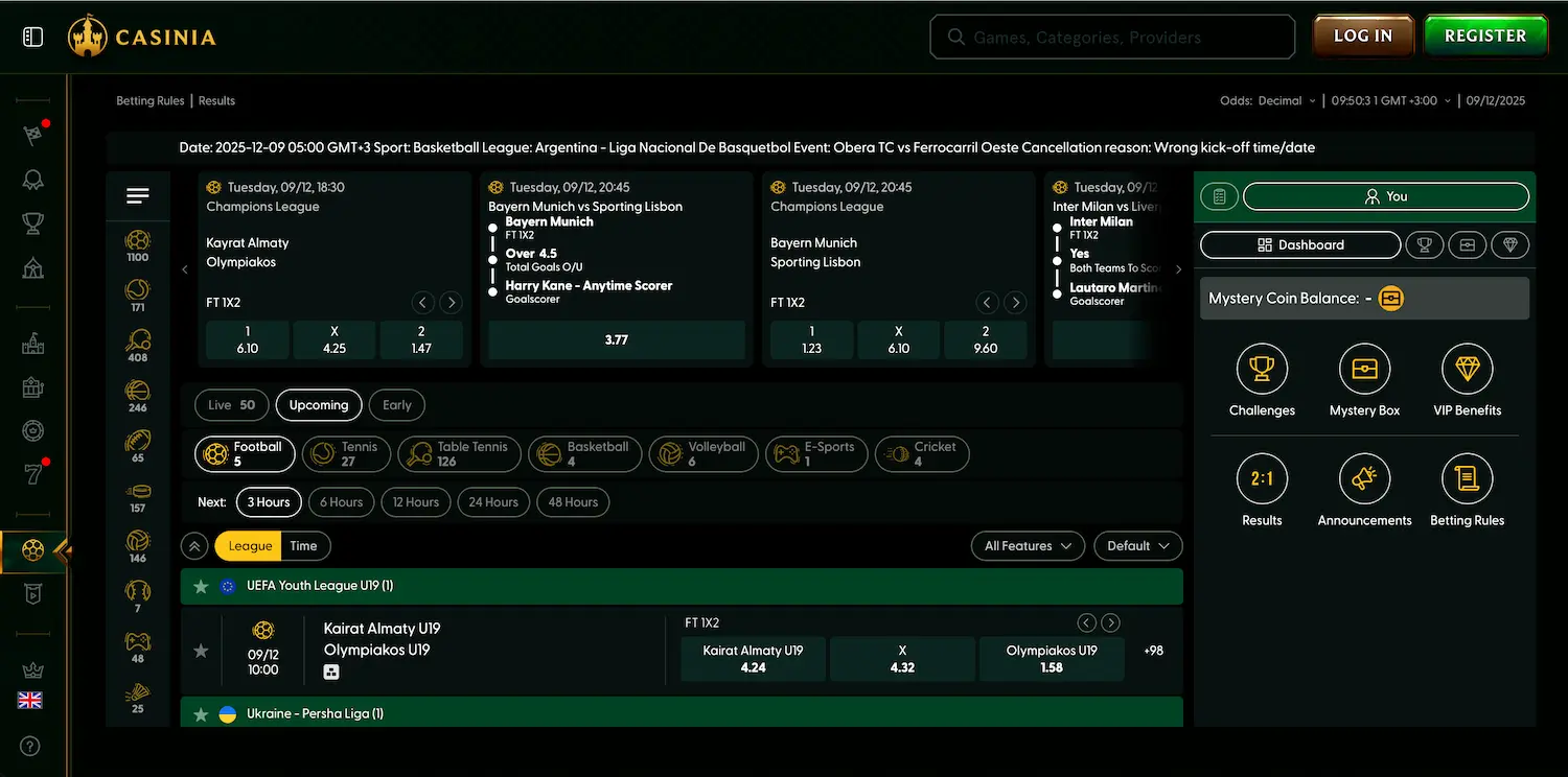Casinia Casino Banner mit Spielsymbolen