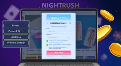 Laptop showing a registration form for login details next to text fields for personal details.