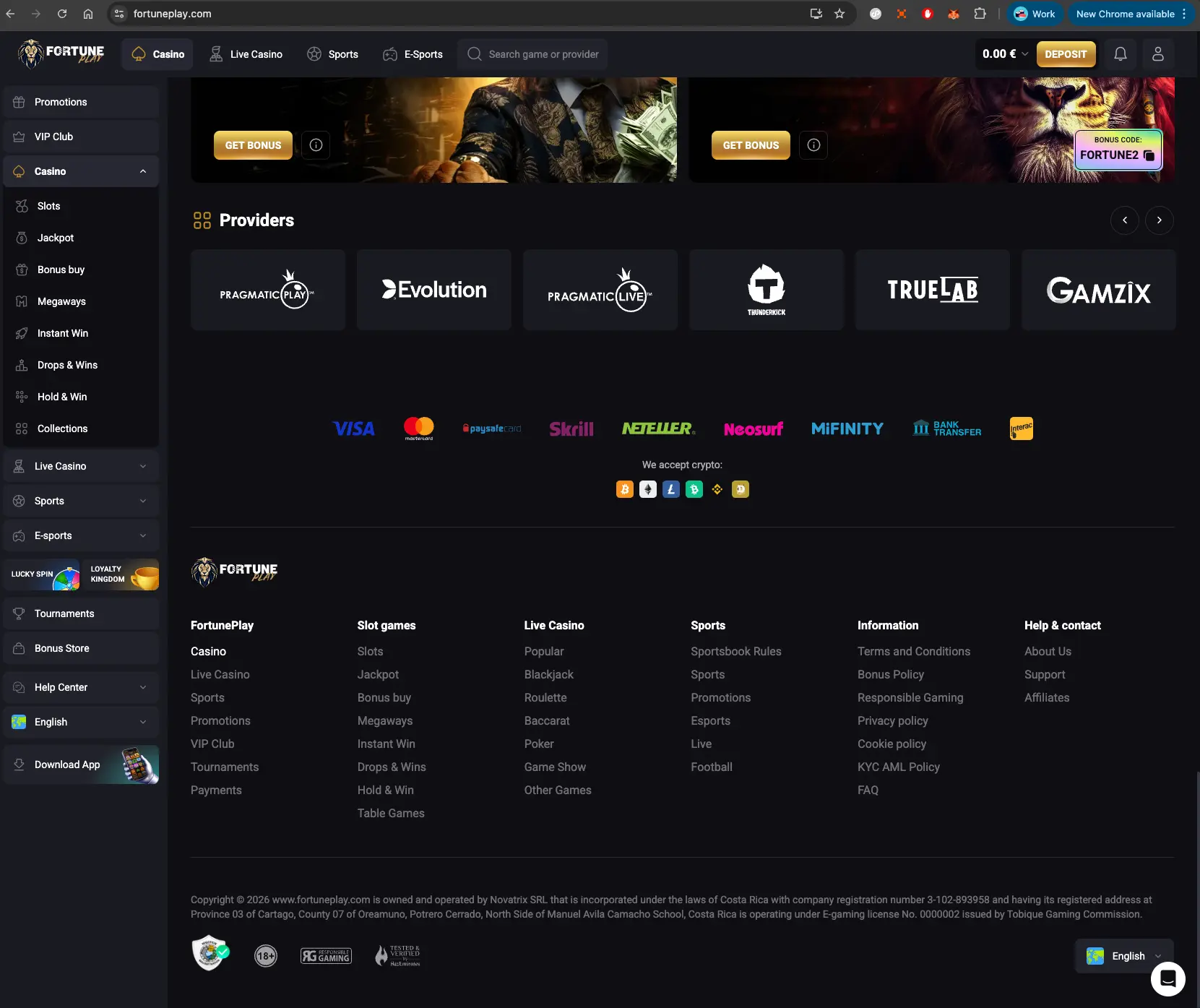 Fortune Play casino footer section