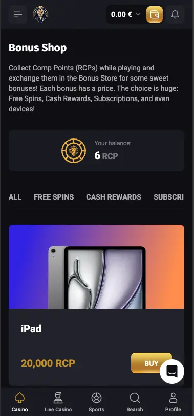 Fortune Play casino mobile bonus shop screen