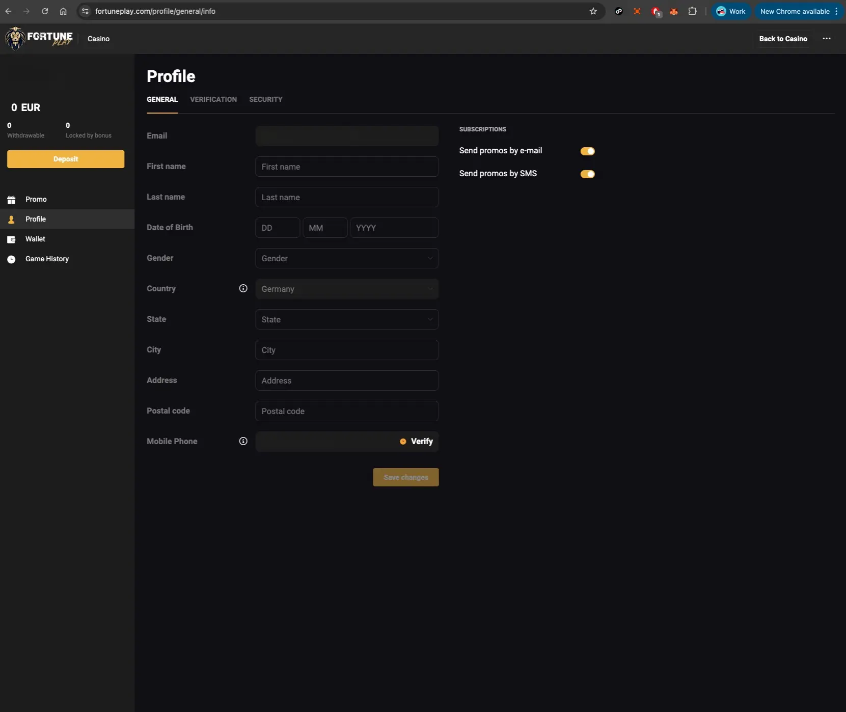 Fortune Play casino profile page