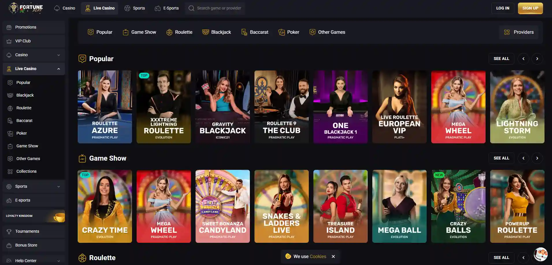 Fortune Play Casino live casino page