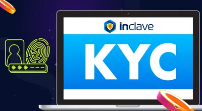 KYC and the Inclave logo on a laptop with an authentication against a starry setting.