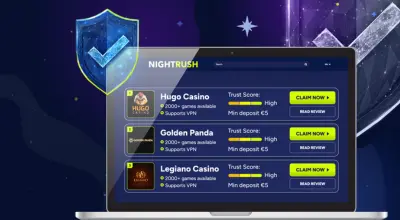 Three casinos with a shield on a laptop against a starry background.