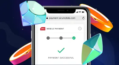 Phone showing Siru Mobile website with a payment successful notification.