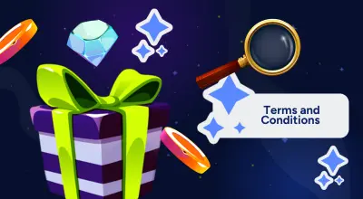 Computer screen displaying rows of various slot games next to colorful gems and chips.