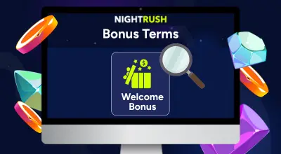 Laptop showing welcome bonus icon with a bonus terms title.