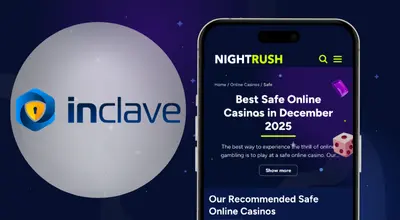 Casinos on a phone with the Inclave logo against a starry setting.