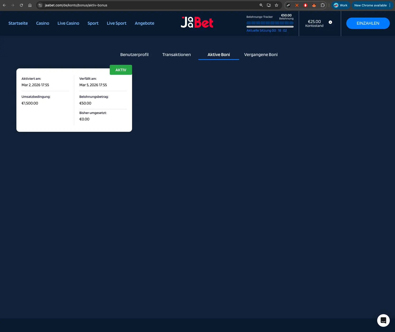 Jaabet Casino Active Bonus