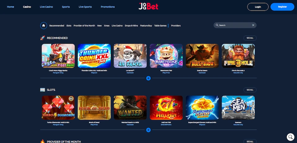 JaaBet Casino games page.