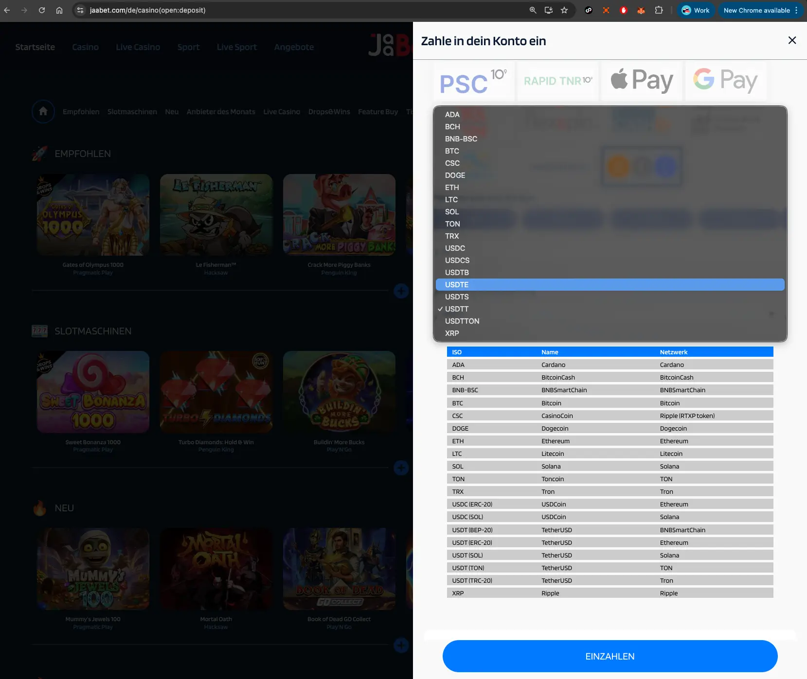 Jaabet Casino Crypto Deposit