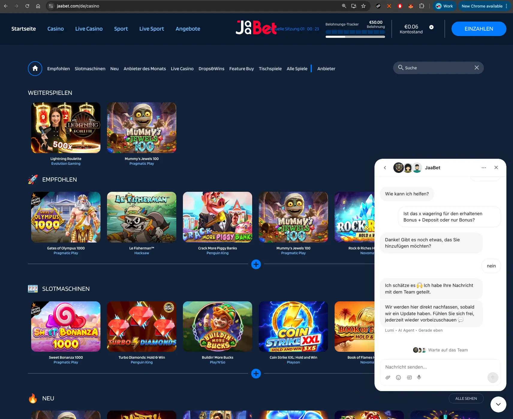 Jaabet Casino Live Chat