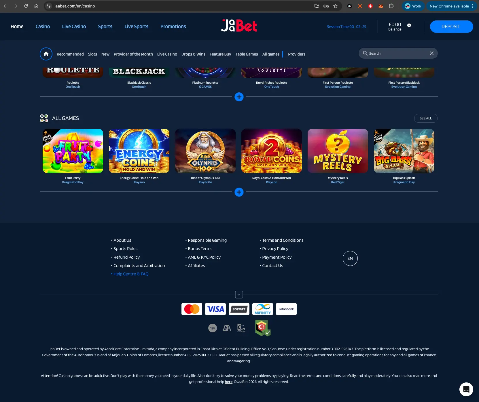 Jaabet Casino Homepage
