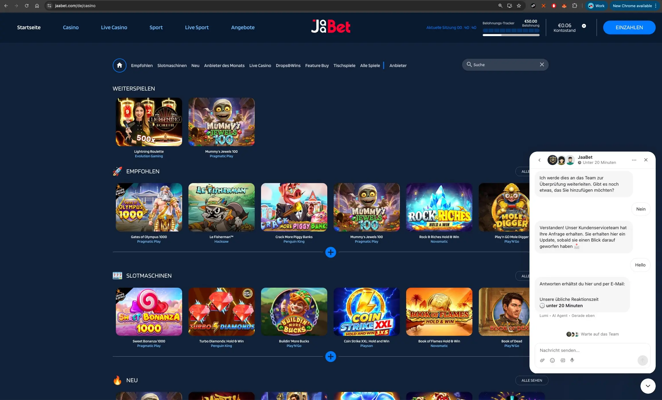 Jaabet Casino Homepage