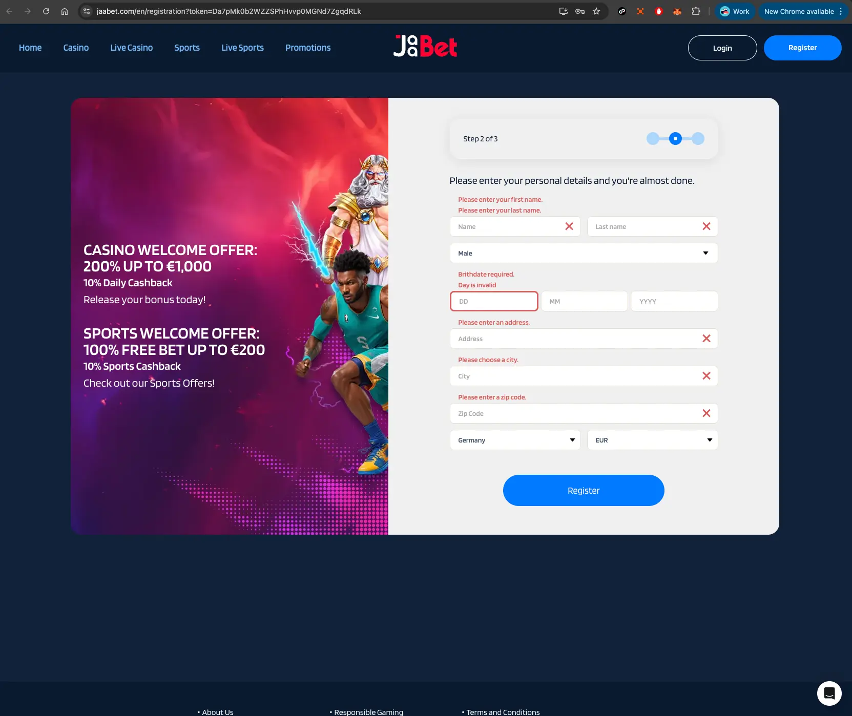 Jaabet Casino Register