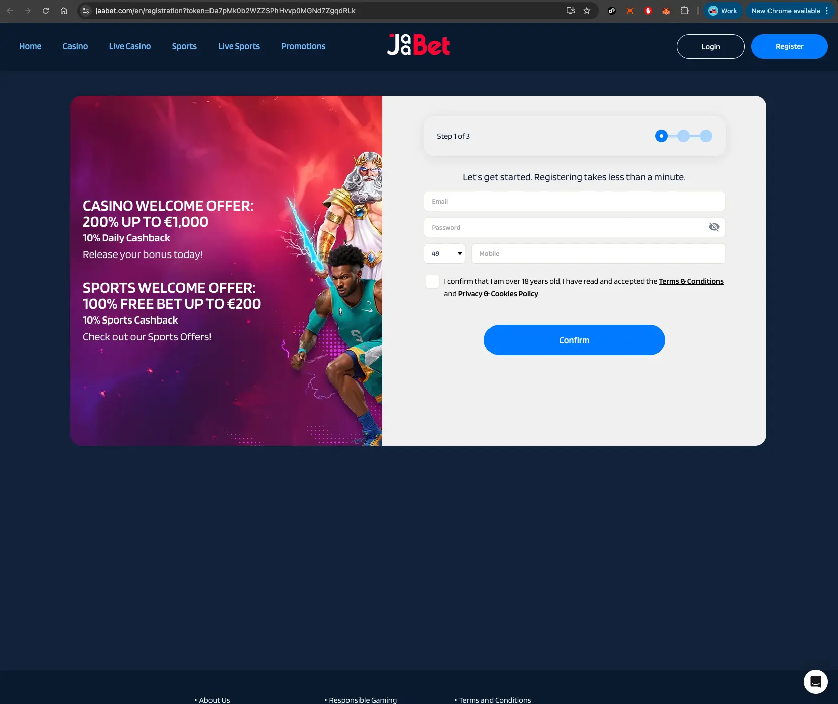 Jaabet Casino Register