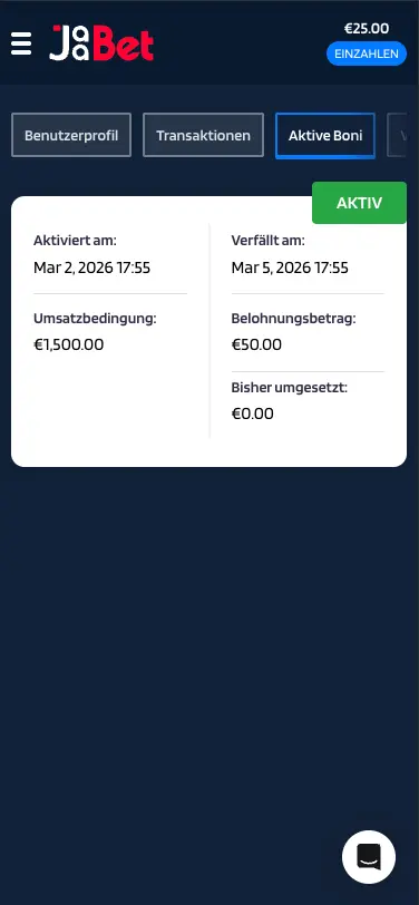 Jaabet Casino Mobile Active Bonus