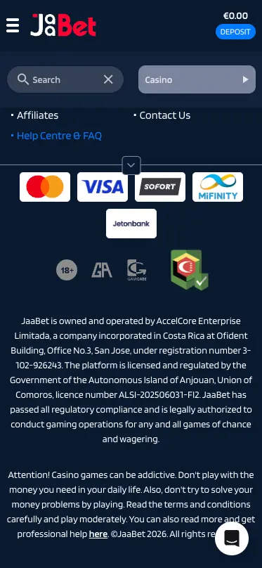 Jaabet Casino Mobile License
