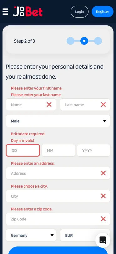 Jaabet Casino Mobile Register