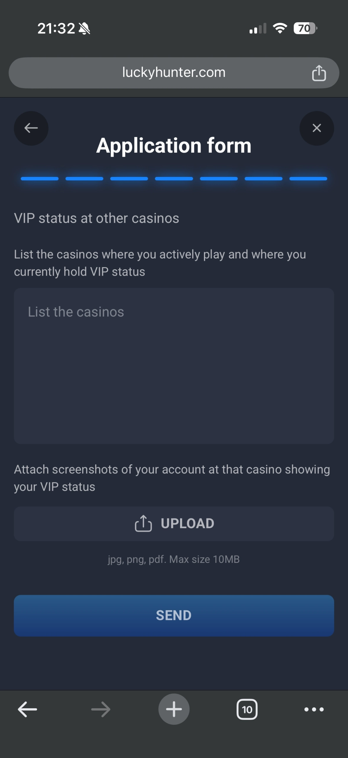 Lucky Hunter Casino mobile application form send scaled