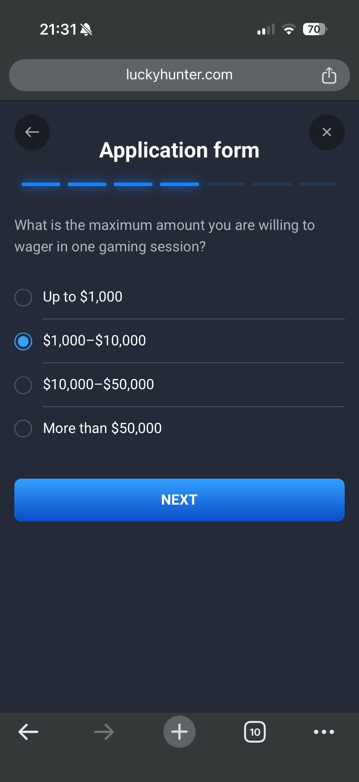 Lucky Hunter Casino mobile application
