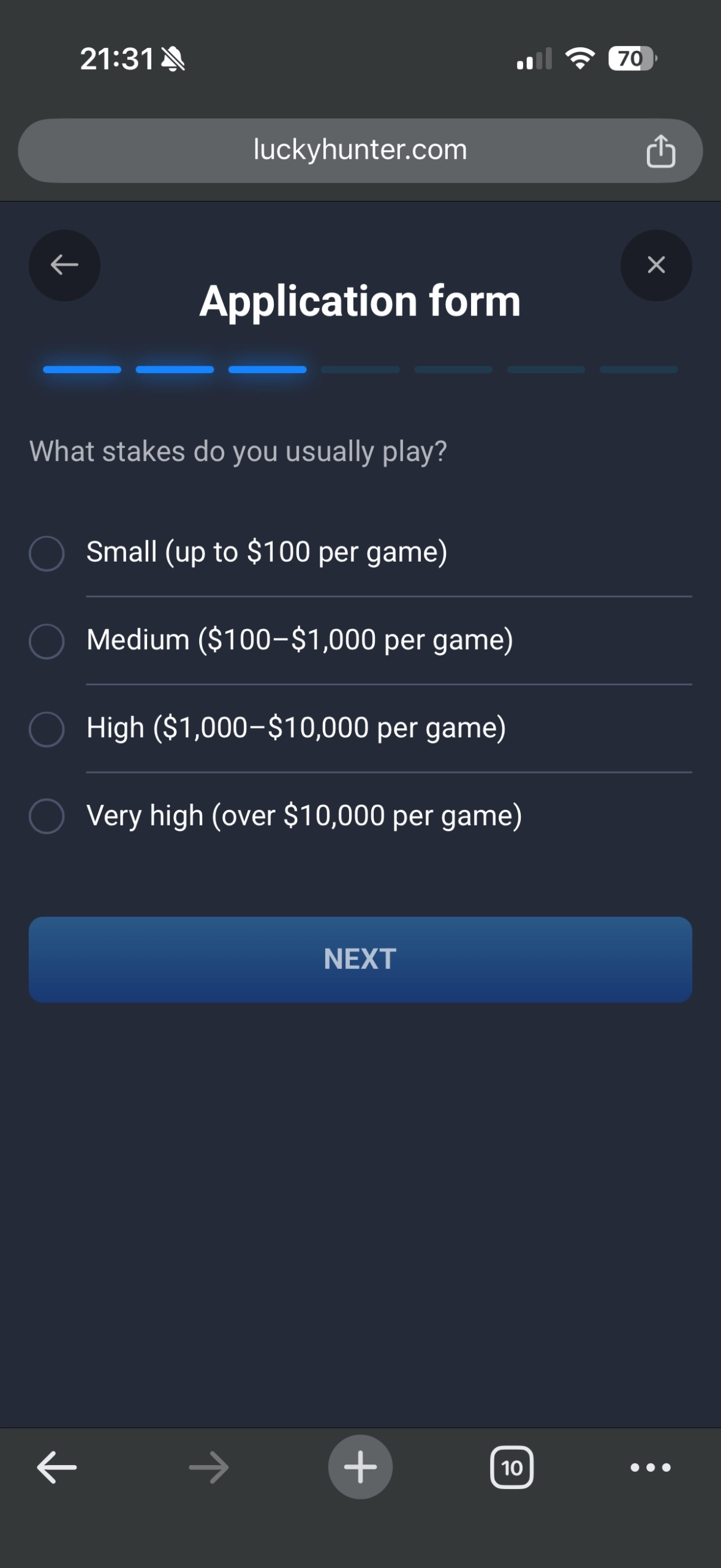 Lucky Hunter Casino application form question scaled