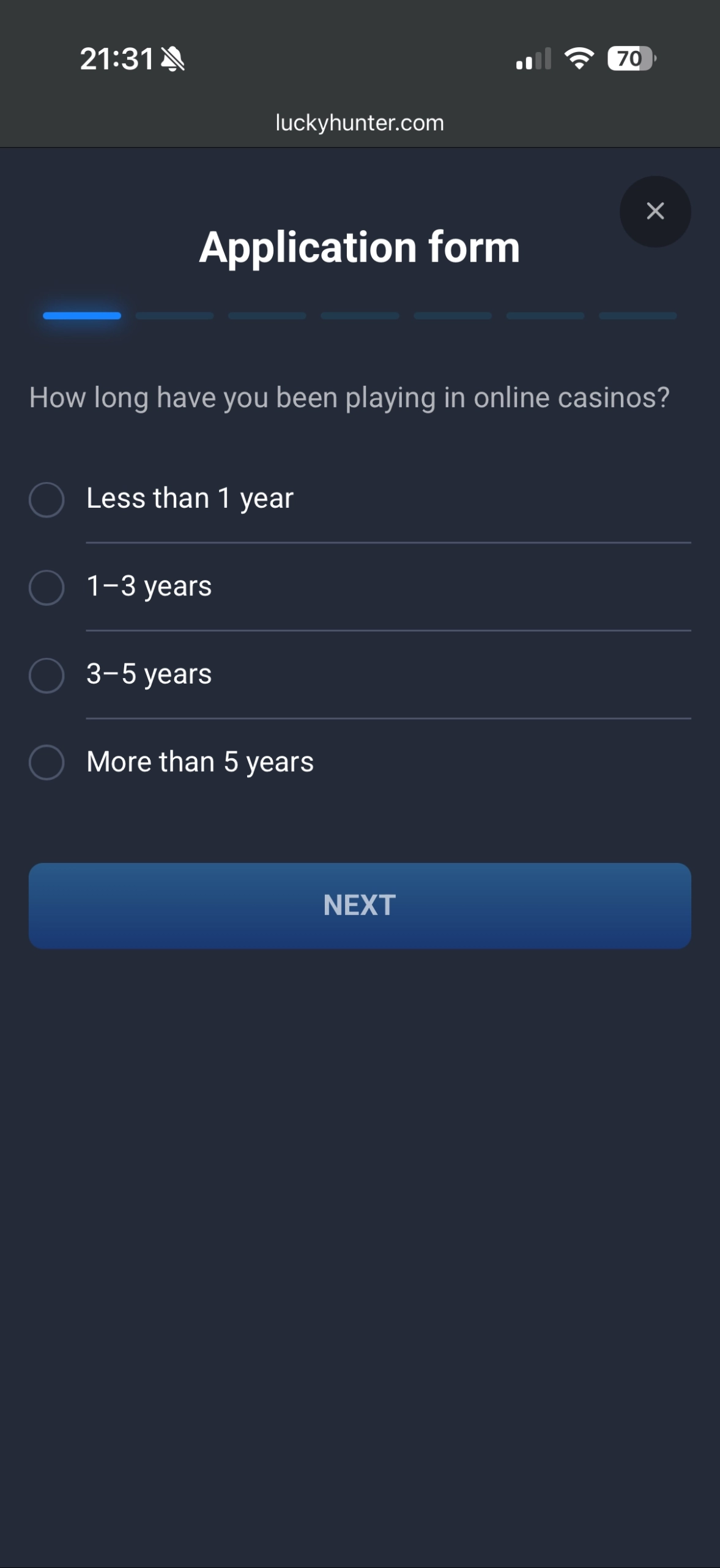 Lucky Hunter Casino mobile application form scaled