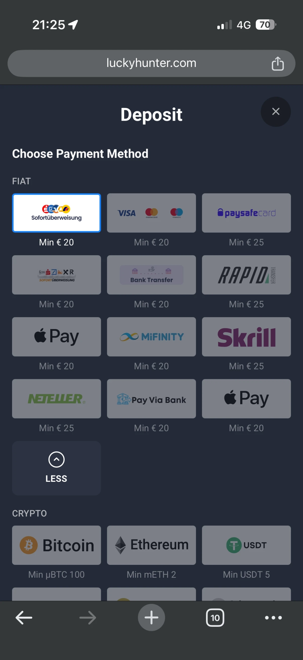 Lucky Hunter Casino mobile deposit methods