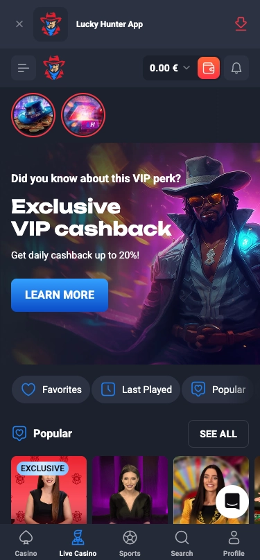 Lucky Hunter Casino homepage