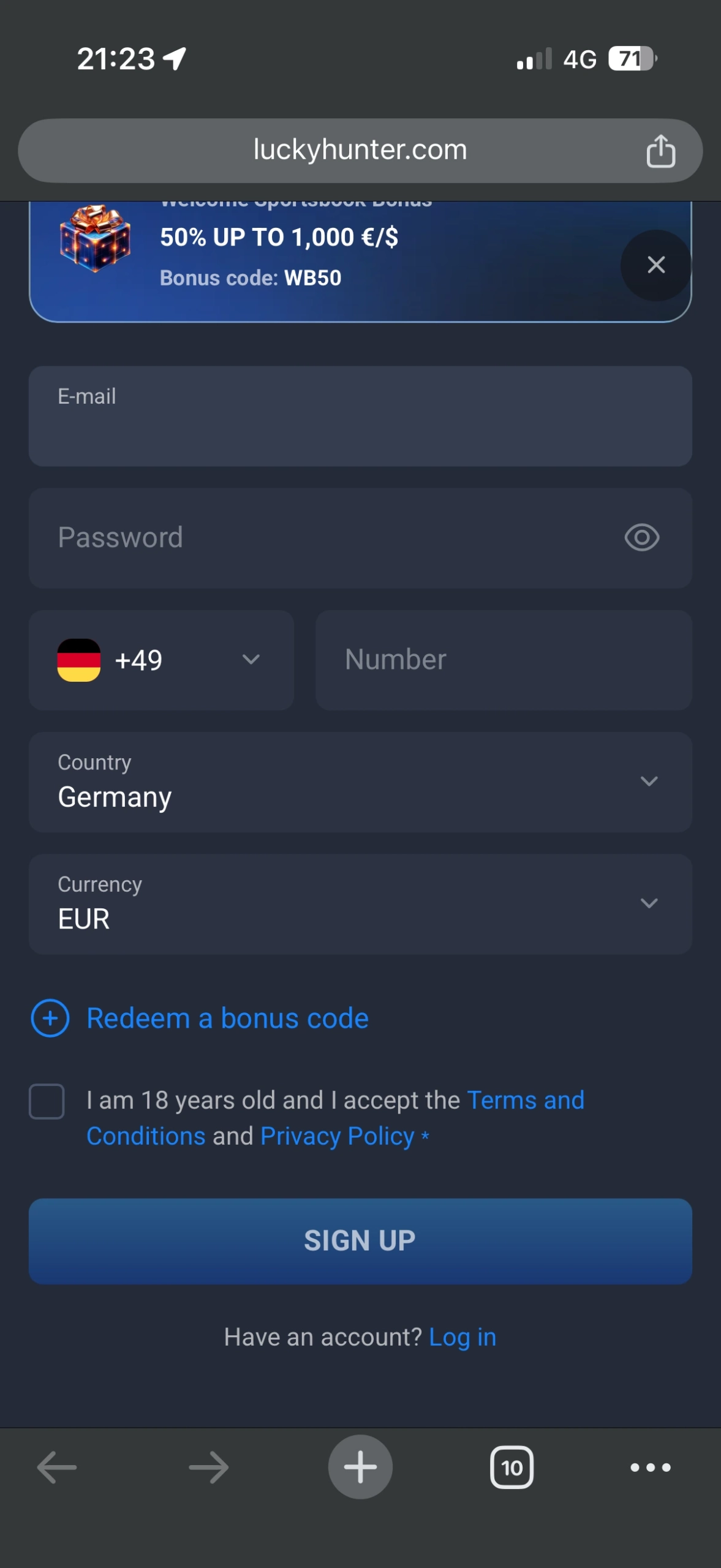 Lucky Hunter Casino mobile sign up