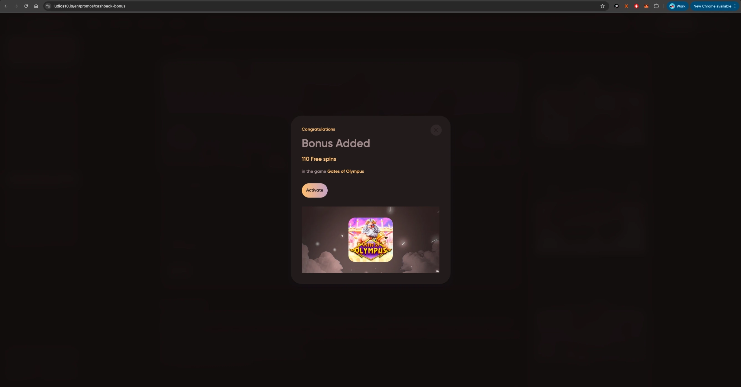 Image displaying Ludios Casino free spins bonus.