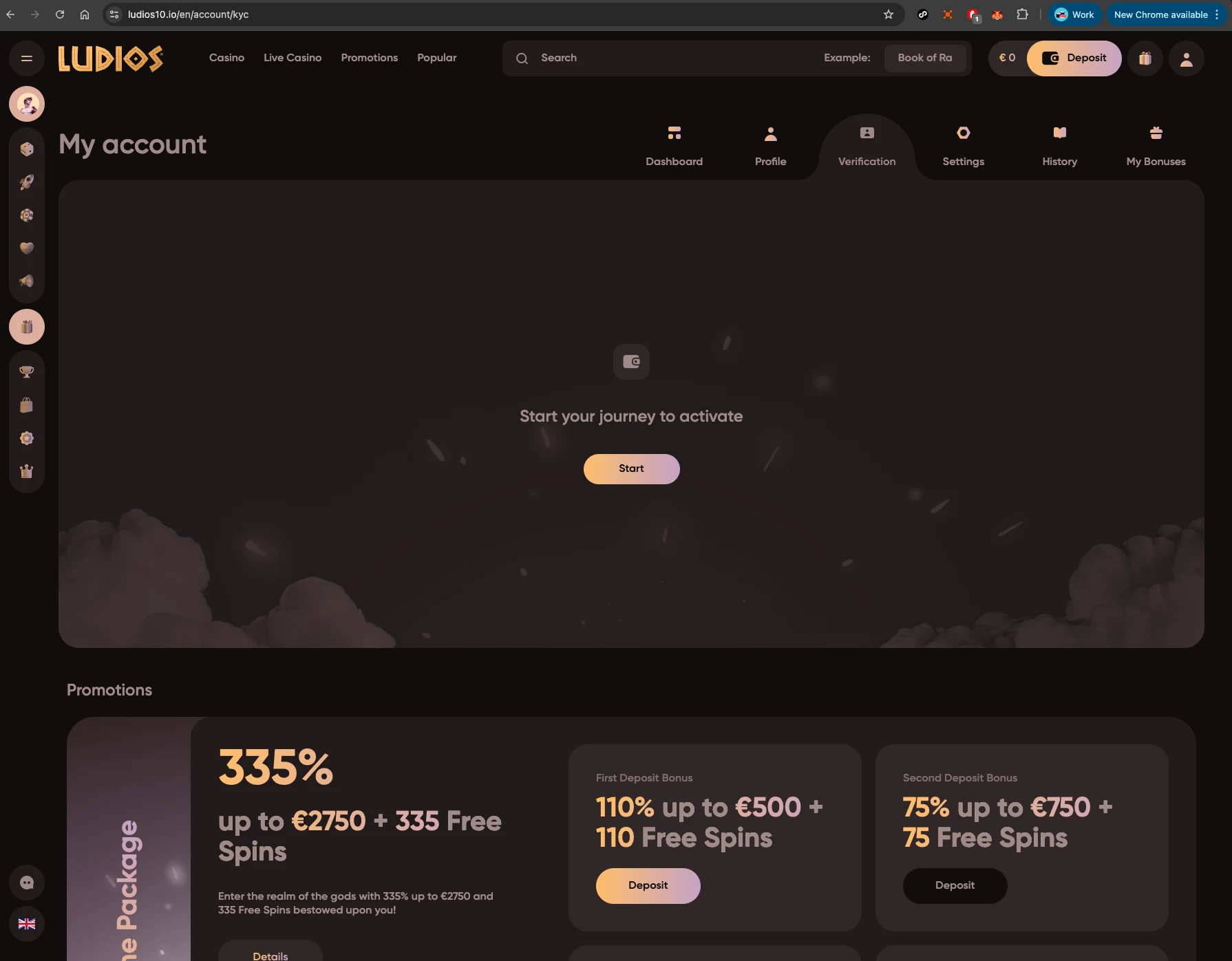 Ludios Casino verification screen.