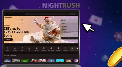 A laptop displays a Ludios casino welcome package next to a signup form.