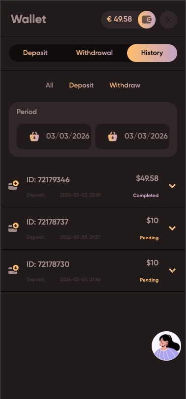 Ludios Casino mobile wallet.
